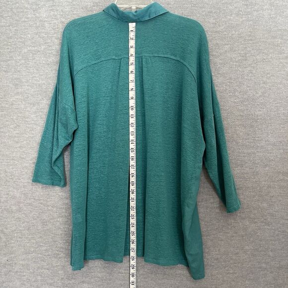 J Jill Love Linen Teal Tunic Size L Lagenlook Coastal Collared Beachy Minimalist - Picture 10 of 12